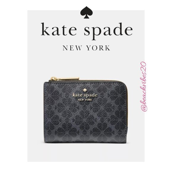 KATE SPADE Spade Flower Small L-zip Wallet Black Flower NWT O-397 - Picture 1 of 4